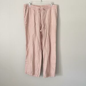 Amazon Essentials Size L Blush Light Pink Wide Leg Straight 100% Linen Pants